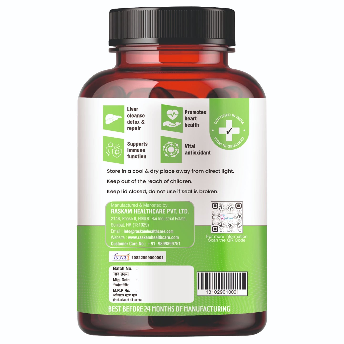 Raskam Citrus Bergamot 1200mg Supplement, 100 Veg Capsules, Antioxidant-Rich Complex for Heart Health and Immune Support