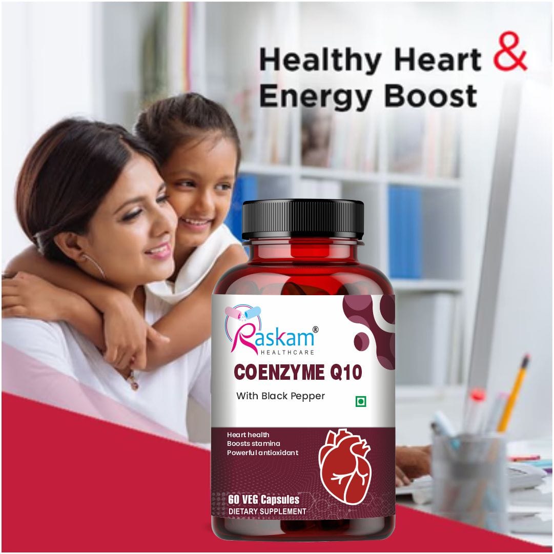 Raskam Coenzyme Q10 (CoQ10) with Piperine  | Supports Heart Health and Vascular Health | 100% Vegetarian – 60 Capsules