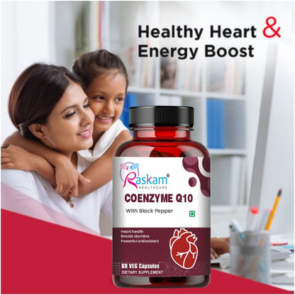 Raskam Coenzyme Q10 (CoQ10) with Piperine  | Supports Heart Health and Vascular Health | 100% Vegetarian – 60 Capsules