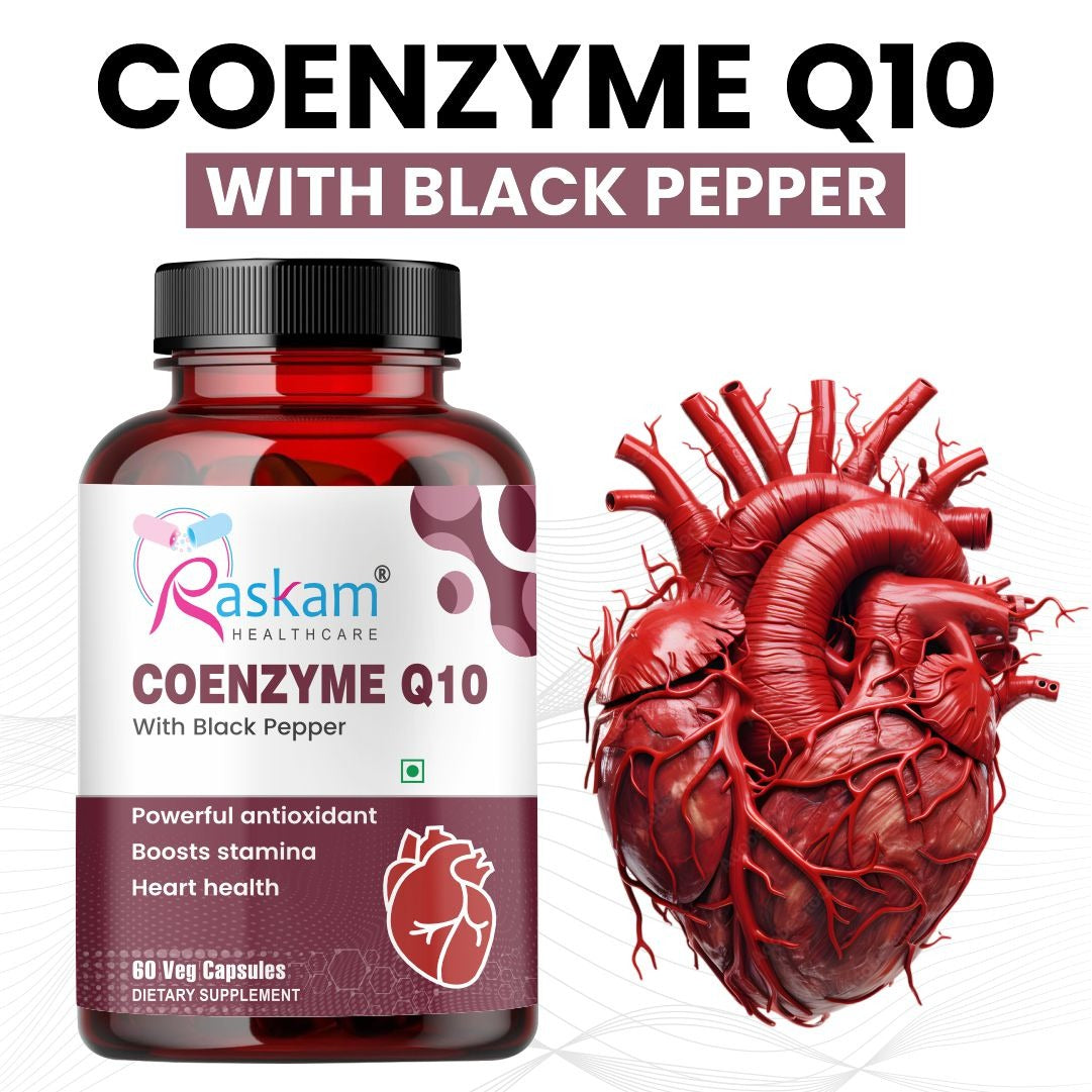 Raskam Coenzyme Q10 (CoQ10) with Piperine  | Supports Heart Health and Vascular Health | 100% Vegetarian – 60 Capsules