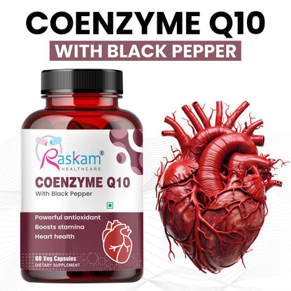 Raskam Coenzyme Q10 (CoQ10) with Piperine  | Supports Heart Health and Vascular Health | 100% Vegetarian – 60 Capsules