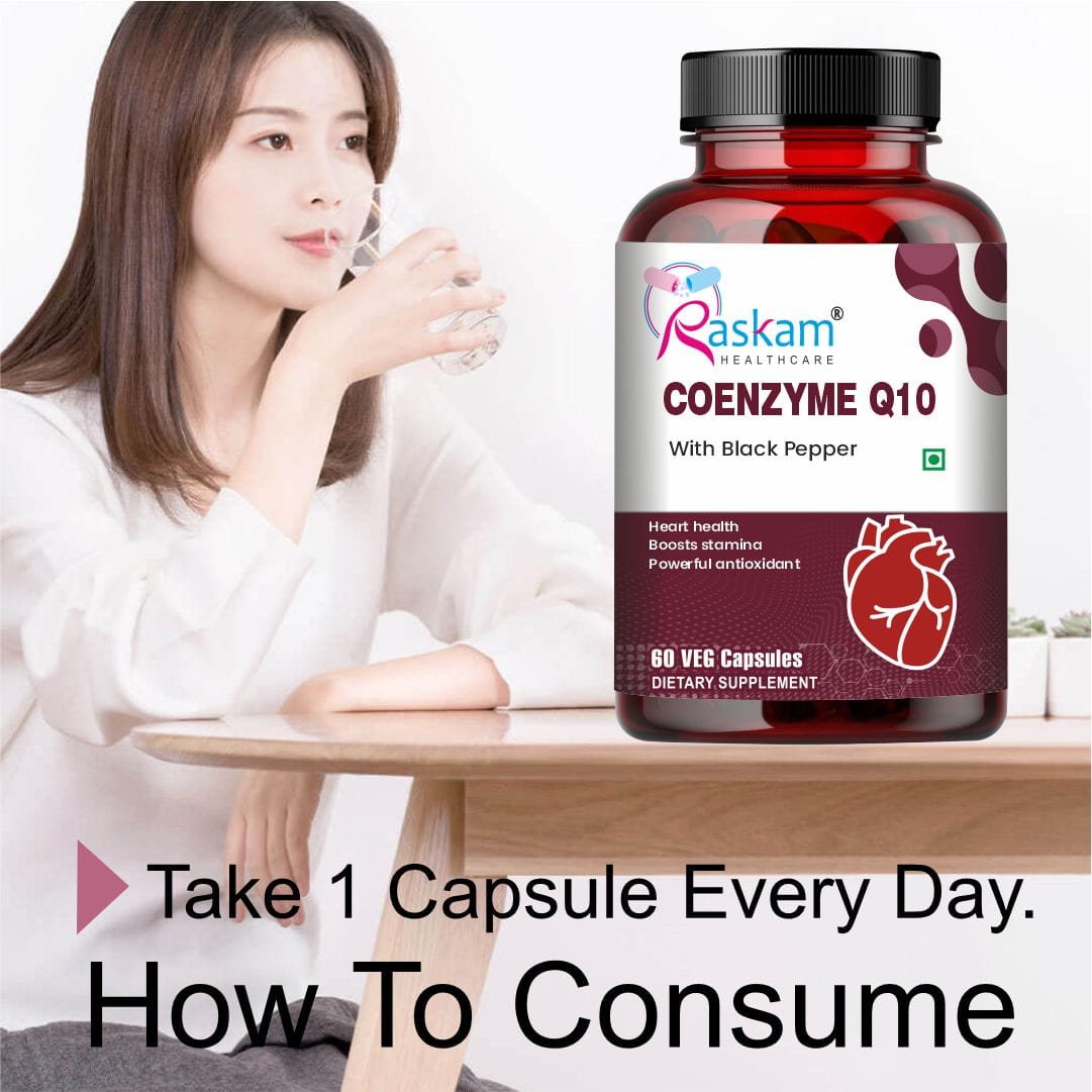 Raskam Coenzyme Q10 (CoQ10) with Piperine  | Supports Heart Health and Vascular Health | 100% Vegetarian – 60 Capsules