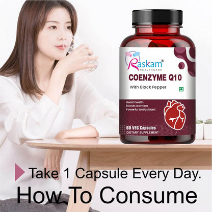 Raskam Coenzyme Q10 (CoQ10) with Piperine  | Supports Heart Health and Vascular Health | 100% Vegetarian – 60 Capsules
