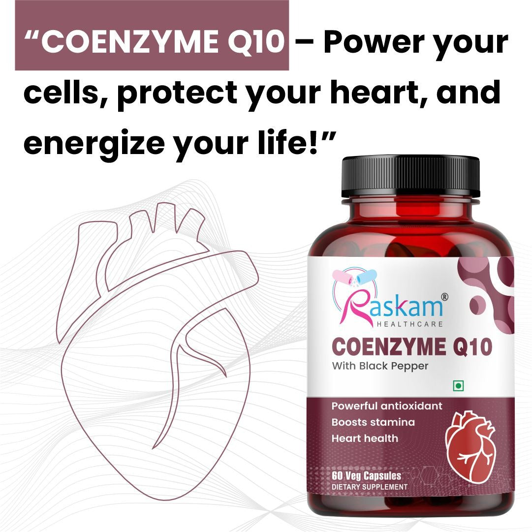 Raskam Coenzyme Q10 (CoQ10) with Piperine  | Supports Heart Health and Vascular Health | 100% Vegetarian – 60 Capsules