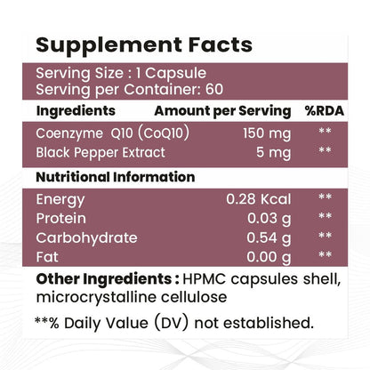 Raskam Coenzyme Q10 (CoQ10) with Piperine  | Supports Heart Health and Vascular Health | 100% Vegetarian – 60 Capsules