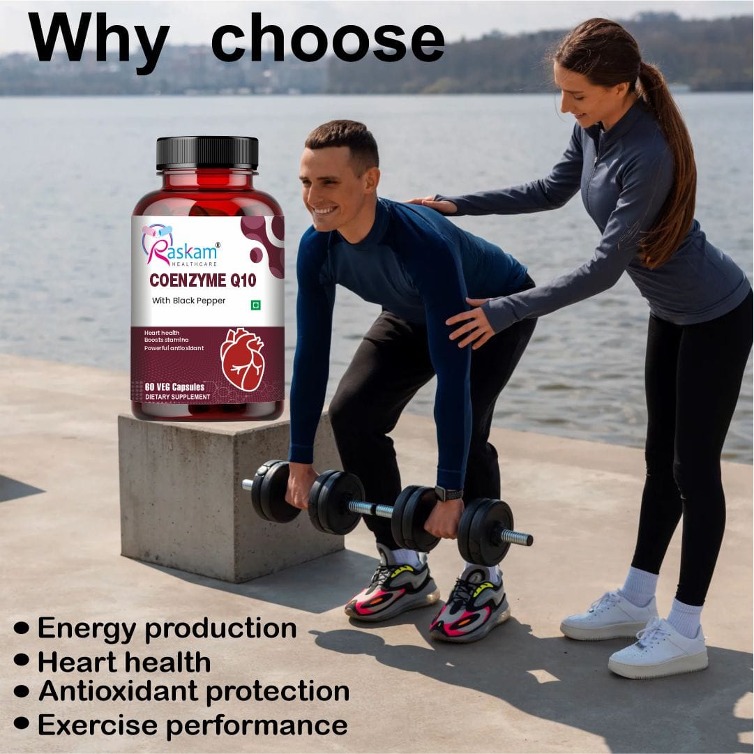 Raskam Coenzyme Q10 (CoQ10) with Piperine  | Supports Heart Health and Vascular Health | 100% Vegetarian – 60 Capsules