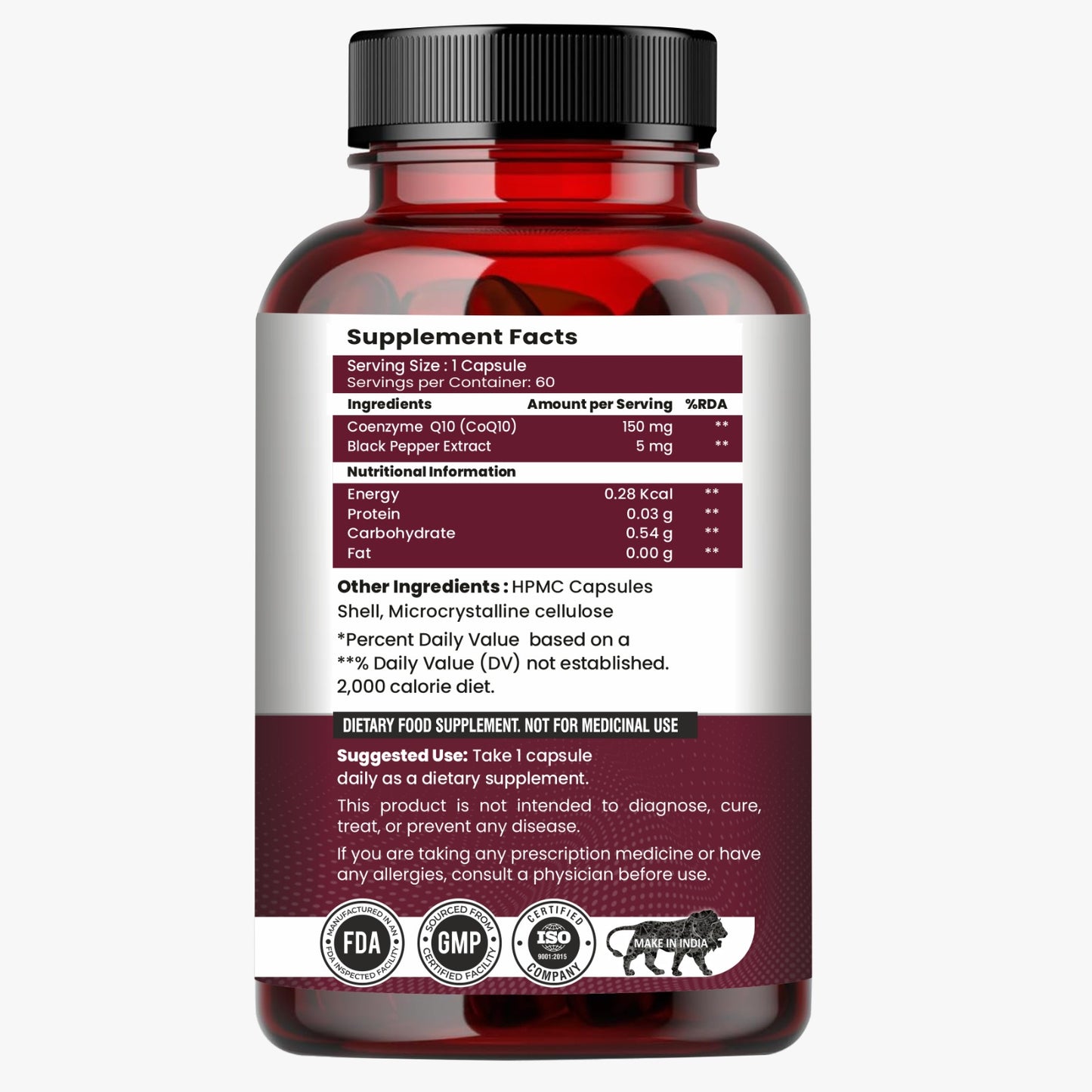 Raskam Coenzyme Q10 (CoQ10) with Piperine  | Supports Heart Health and Vascular Health | 100% Vegetarian – 60 Capsules