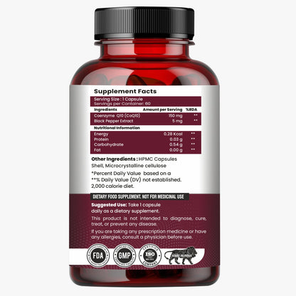 Raskam Coenzyme Q10 (CoQ10) with Piperine  | Supports Heart Health and Vascular Health | 100% Vegetarian – 60 Capsules