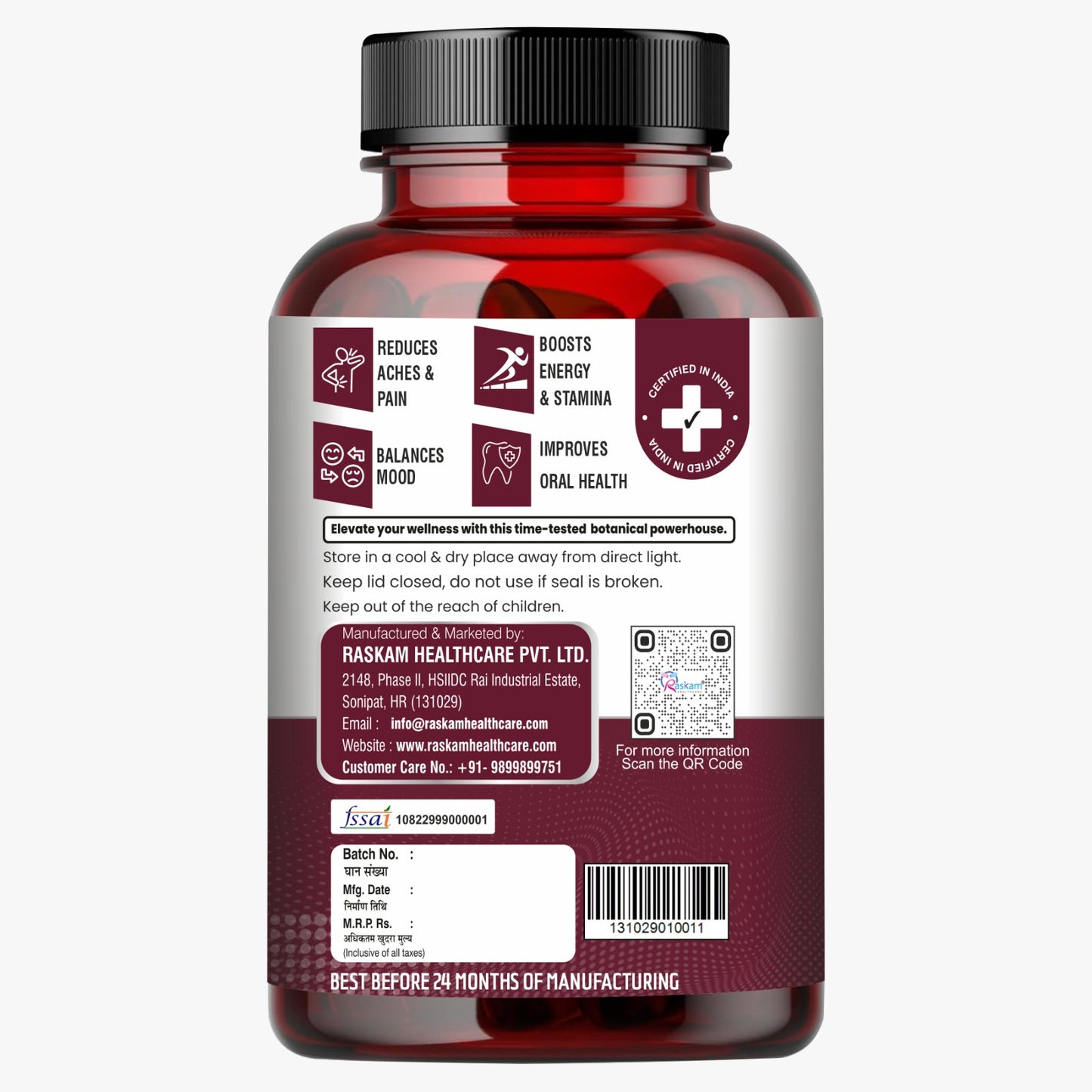 Raskam Coenzyme Q10 (CoQ10) with Piperine  | Supports Heart Health and Vascular Health | 100% Vegetarian – 60 Capsules