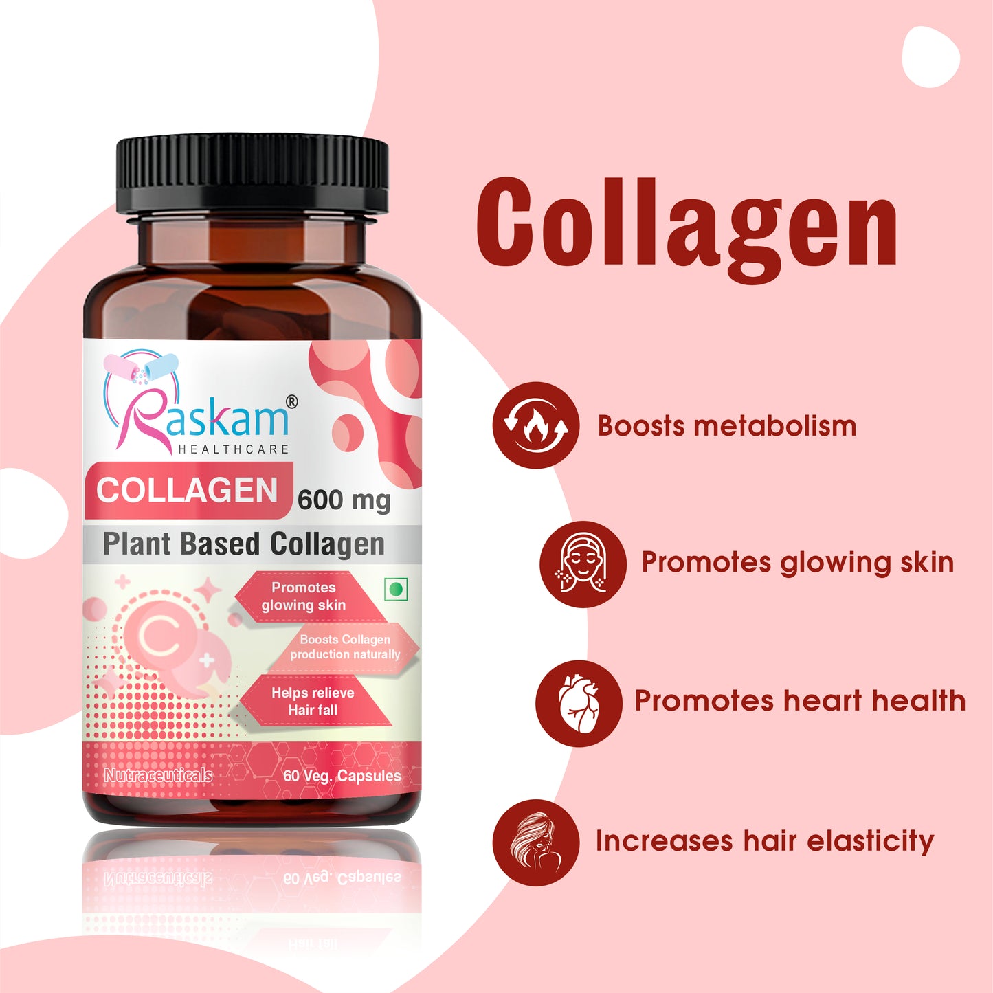 Raskam Plant Blased Collagen-60 capsules Supports Natural Collagen Formation & Skin Regeneration