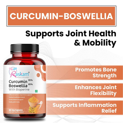 Raskam Curcumin Boswellia with Bioperine - 60 Veg Capsules For Bone and Joint Wellness