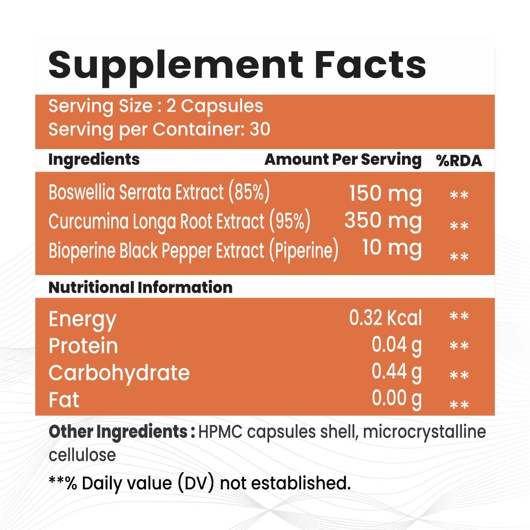 Raskam Curcumin Boswellia with Bioperine - 60 Veg Capsules For Bone and Joint Wellness