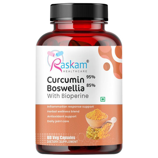 Raskam Curcumin Boswellia with Bioperine - 60 Veg Capsules For Bone and Joint Wellness