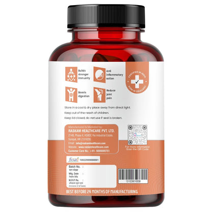 Raskam Curcumin Boswellia with Bioperine - 60 Veg Capsules For Bone and Joint Wellness
