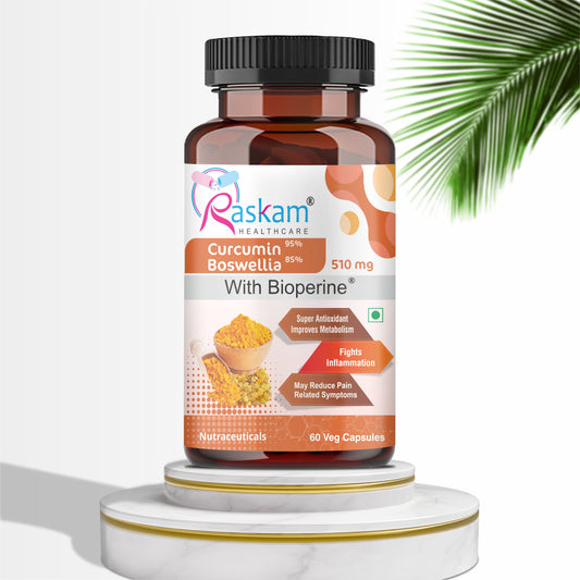 Raskam Curcumin Boswellia with Bioperine - 60 Veg Capsules For Bone and Joint Wellness