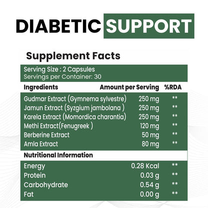 Raskam Diabetic Support Advanced Blood Sugar Support | FSSAI approved Diabetes Care Formula with modern scientific validation Berberine, Cinnamon, Fenugreek, Green Tea to Maintain Healthy Blood Sugar Levels - 60 Veg Capsule