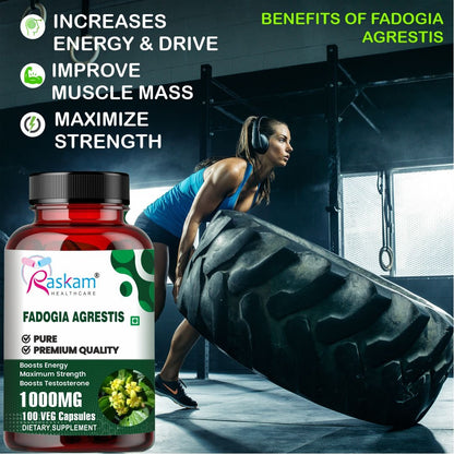 Raskam Fadogia Agrestis with Tongkat Ali Capsules, Maximum Strength, May Support athletic performance, stamina and stress tolerance, Vegan Friendly, 100 Capsules