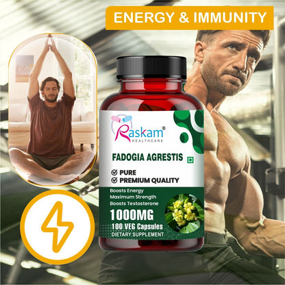 Raskam Fadogia Agrestis with Tongkat Ali Capsules, Maximum Strength, May Support athletic performance, stamina and stress tolerance, Vegan Friendly, 100 Capsules
