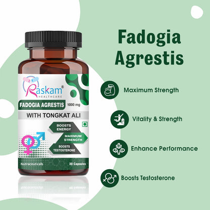 Raskam Fadogia Agrestis with Tongkat Ali Capsules, Maximum Strength, May Support athletic performance, stamina and stress tolerance, Vegan Friendly , 30 Veg Capsules