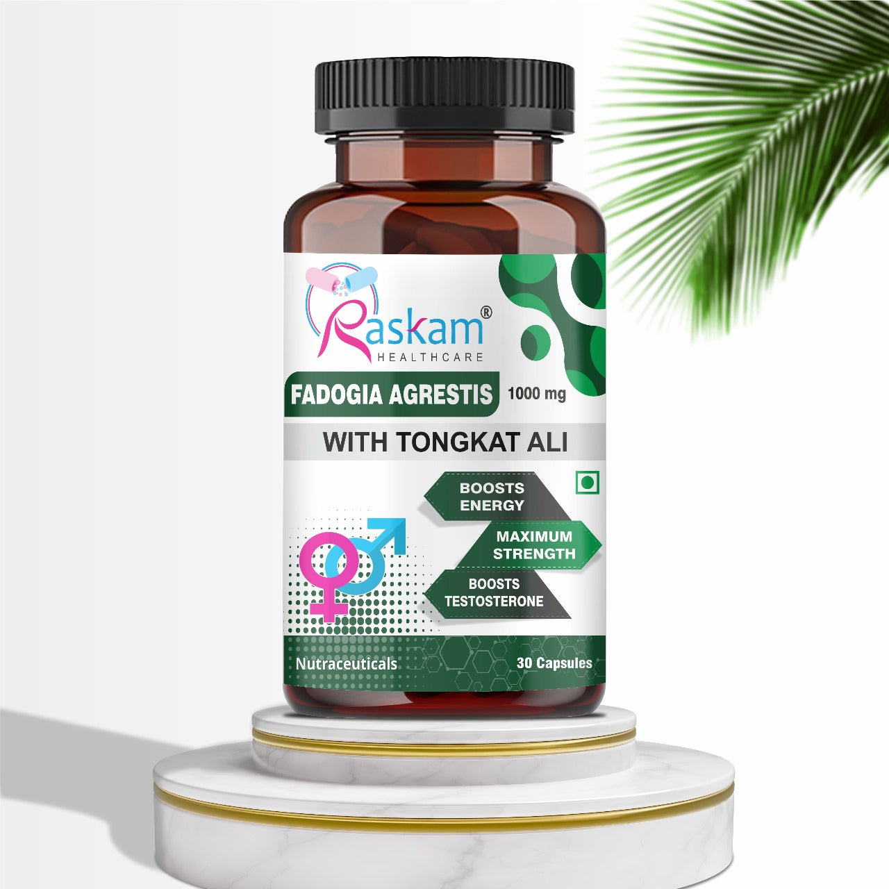 Raskam Fadogia Agrestis with Tongkat Ali Capsules, Maximum Strength, May Support athletic performance, stamina and stress tolerance, Vegan Friendly, 60 Capsules
