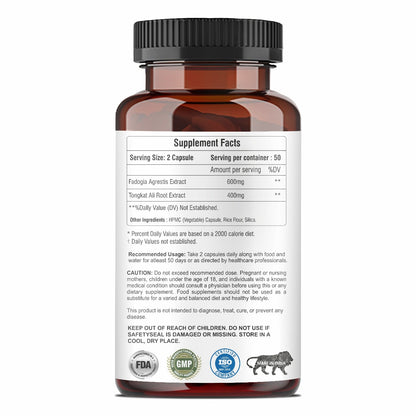 Raskam Fadogia Agrestis with Tongkat Ali Capsules, Maximum Strength, May Support athletic performance, stamina and stress tolerance, Vegan Friendly, 100 Capsules