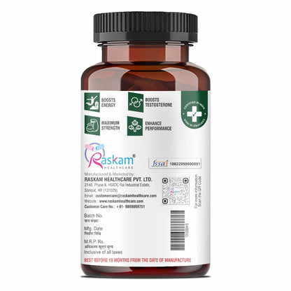 Raskam Fadogia Agrestis with Tongkat Ali Capsules, Maximum Strength, May Support athletic performance, stamina and stress tolerance, Vegan Friendly, 100 Capsules