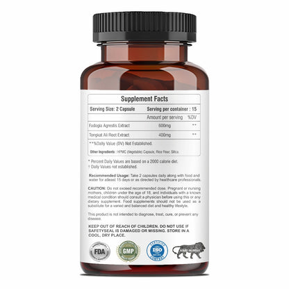 Raskam Fadogia Agrestis with Tongkat Ali Capsules, Maximum Strength, May Support athletic performance, stamina and stress tolerance, Vegan Friendly , 30 Veg Capsules