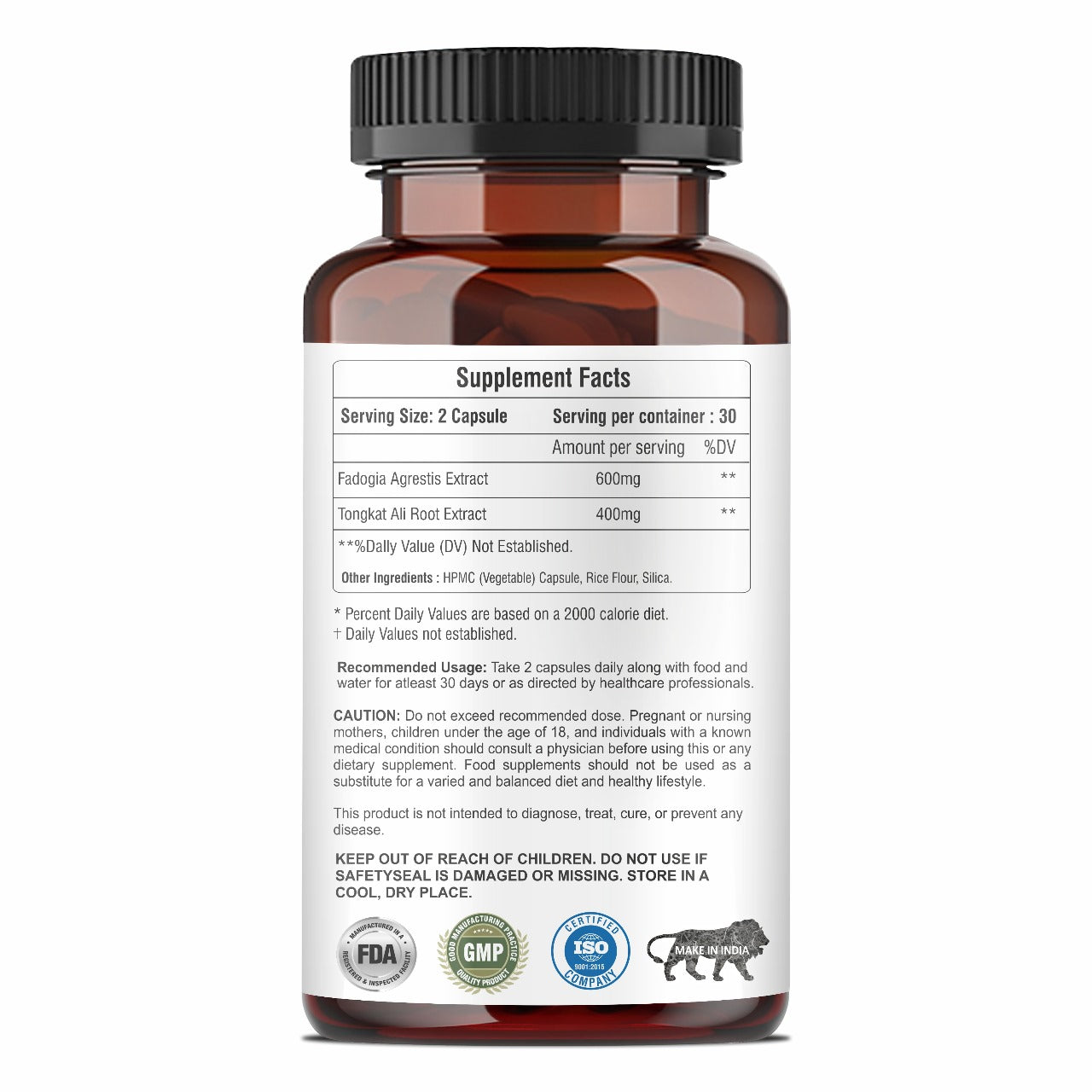 Raskam Fadogia Agrestis with Tongkat Ali Capsules, Maximum Strength, May Support athletic performance, stamina and stress tolerance, Vegan Friendly, 60 Capsules