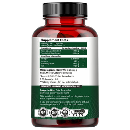 Raskam Fadogia Agrestis with Tongkat Ali Capsules, Maximum Strength, May Support athletic performance, stamina and stress tolerance, Vegan Friendly, 100 Capsules