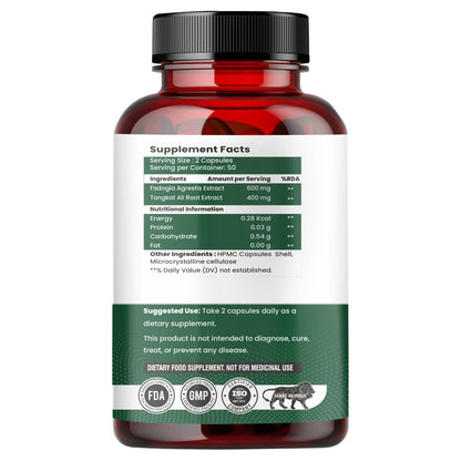 Raskam Fadogia Agrestis with Tongkat Ali Capsules, Maximum Strength, May Support athletic performance, stamina and stress tolerance, Vegan Friendly, 100 Capsules