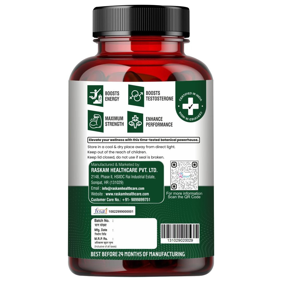 Raskam Fadogia Agrestis with Tongkat Ali Capsules, Maximum Strength, May Support athletic performance, stamina and stress tolerance, Vegan Friendly, 100 Capsules