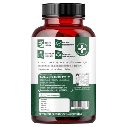 Raskam Fadogia Agrestis with Tongkat Ali Capsules, Maximum Strength, May Support athletic performance, stamina and stress tolerance, Vegan Friendly, 100 Capsules