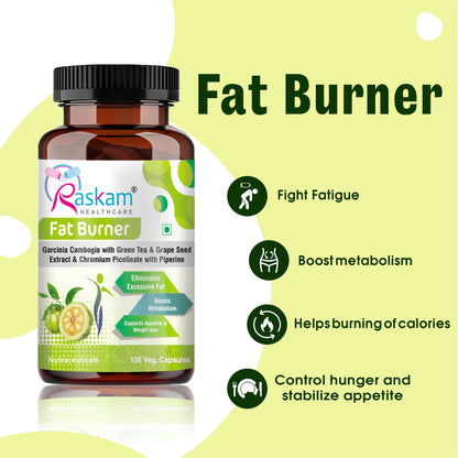 Raskam Fat Burner - 100 Capsules- Weight Loss Supplement with Garcinia Cambogia, Green Coffee Beans Green Tea Extract Metabolism Booster Belly Fat Burner for Men & Women