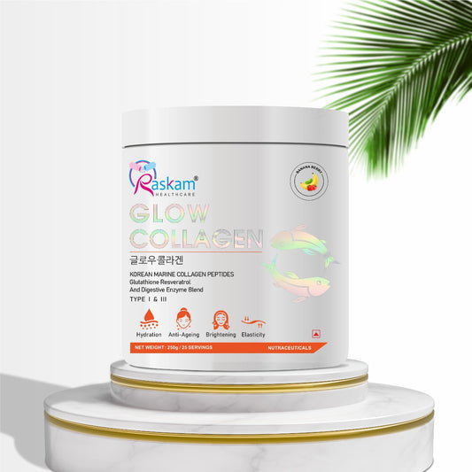 Raskam Glow Collagen Peptides Powder for Men & Women | Collagen Powder with Biotin, Vitamins C & E for Hair, Nails, Skin Radiance & Anti-Aging Flav- Banana Berry (100gm , 250 gm)