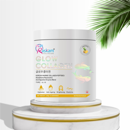 Raskam Glow Collagen Peptides Powder for Men & Women | Collagen Powder with Biotin, Vitamins C & E for Hair, Nails, Skin Radiance & Anti-Aging Flav- Pineapple (100gm , 250 gm)