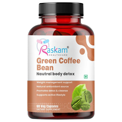 Raskam Green Coffee Bean 800 mg -60 Capsules with 50% CGA- Burns Extra Fat & Boosts Metabolism