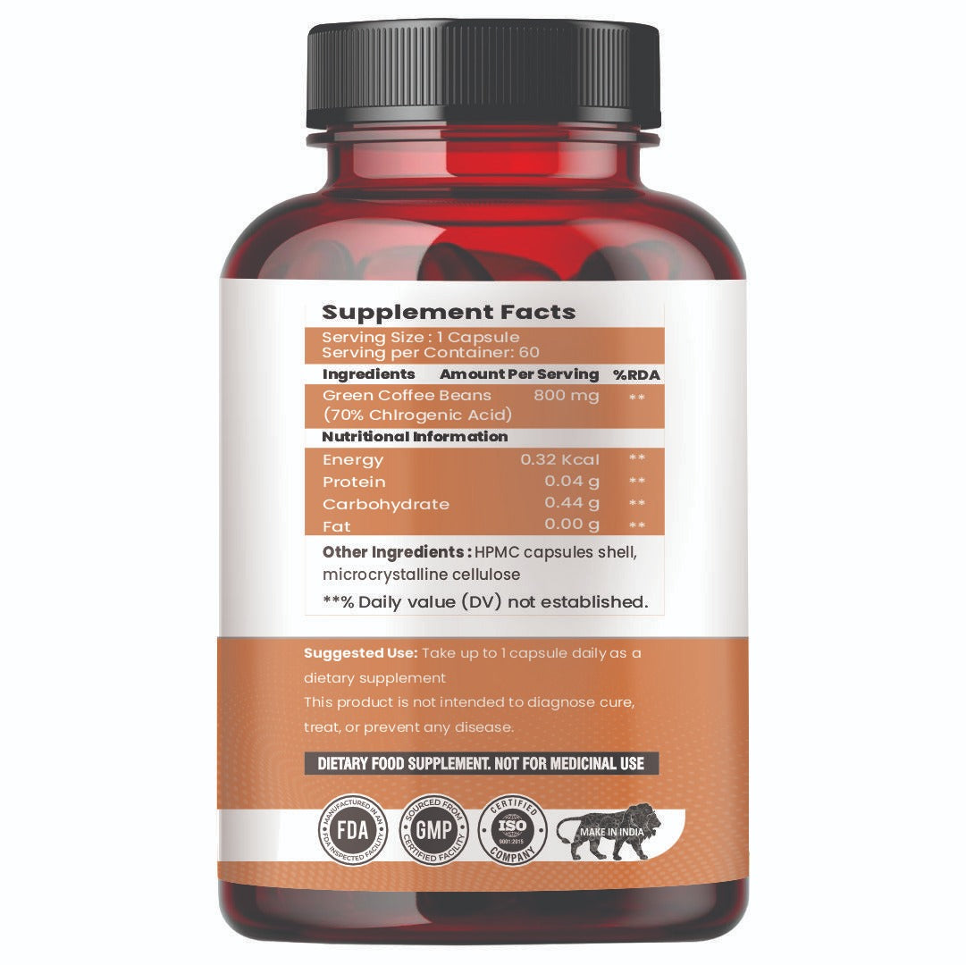 Raskam Green Coffee Bean 800 mg -60 Capsules with 50% CGA- Burns Extra Fat & Boosts Metabolism