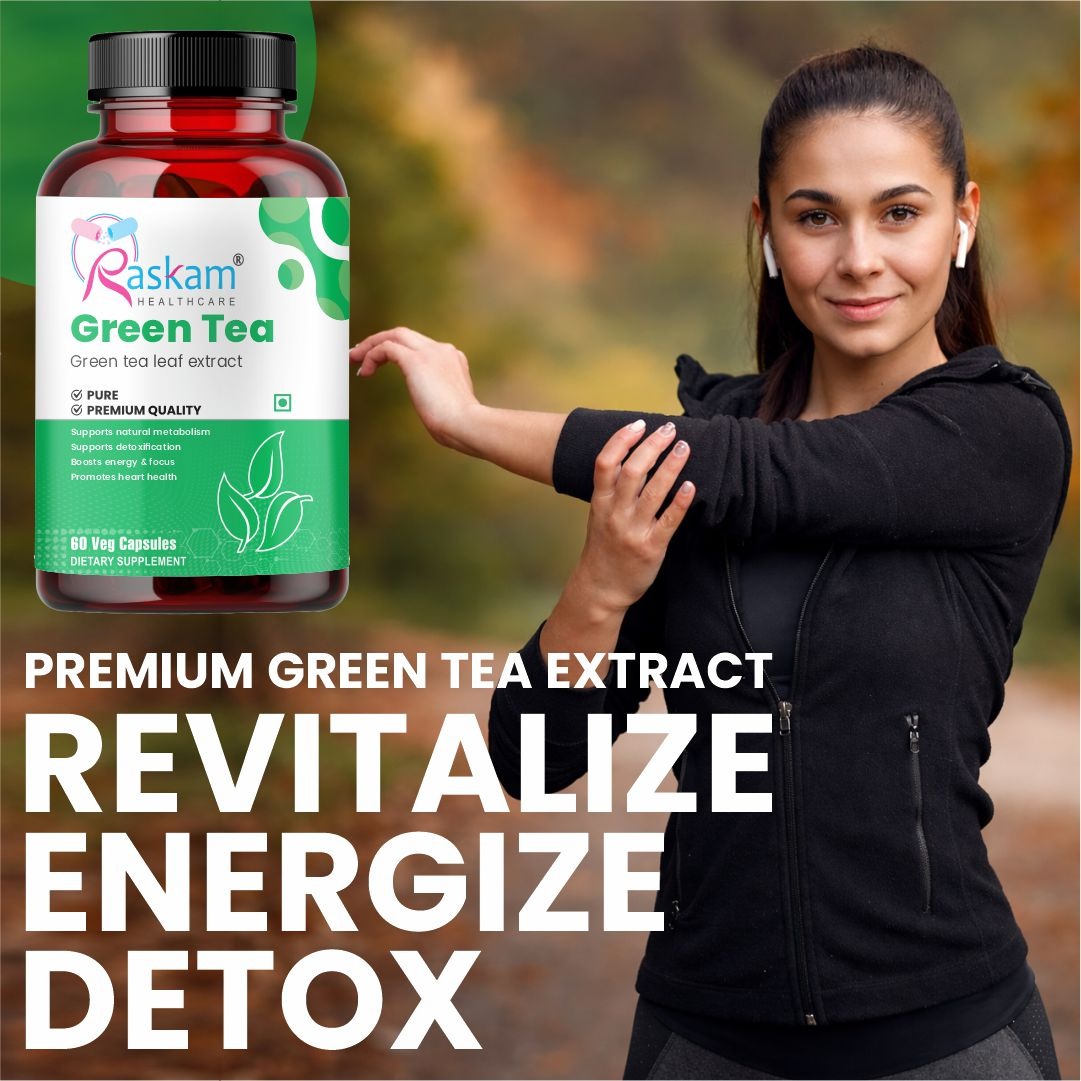 Raskam Green Tea Extract 500mg -60 Capsules with  90% Polyphenols & 45% EGCG- Weight Loss (Fat Burner) & Antioxidant