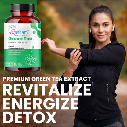 Raskam Green Tea Extract 500mg -60 Capsules with  90% Polyphenols & 45% EGCG- Weight Loss (Fat Burner) & Antioxidant