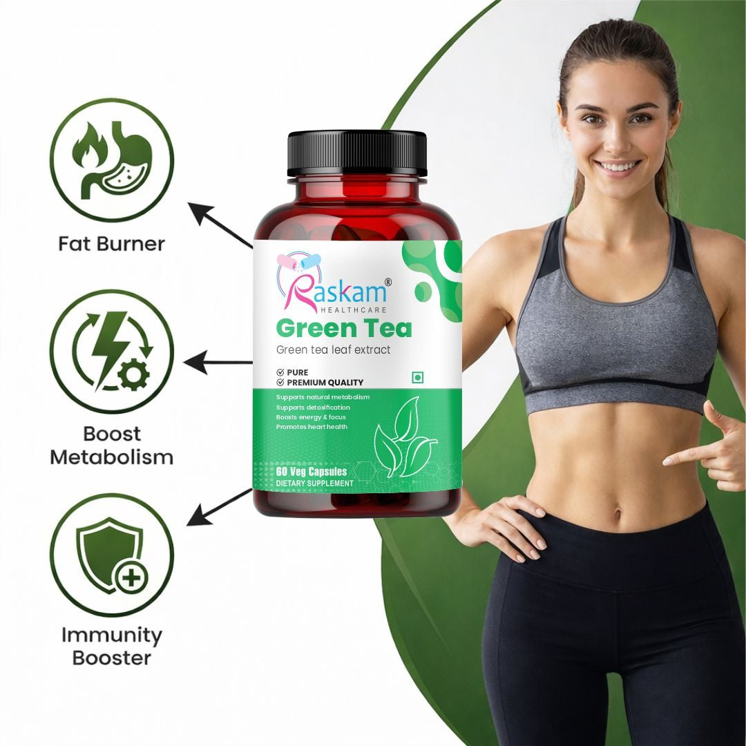 Raskam Green Tea Extract 500mg -60 Capsules with  90% Polyphenols & 45% EGCG- Weight Loss (Fat Burner) & Antioxidant