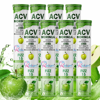 Raskam Apple Cider Vinegar (ACV) Moringa | Master Your Appetite & Boost Immunity | Natural Energy with Antioxidants | No Added Sugar | Green Apple Flavor | 15 Fizz Tablets (500mg)