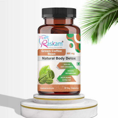 Raskam Green Coffee Bean 800 mg -60 Capsules with 50% CGA- Burns Extra Fat & Boosts Metabolism
