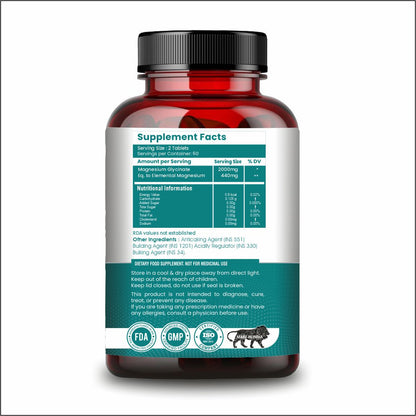 Raskam Magnesium Glycinate, 2000mg per serving, 120 vegetarian tablets, supports muscle recovery, sleep and nerve health