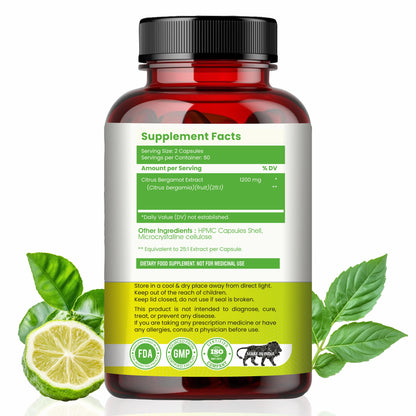 Raskam Citrus Bergamot 1200mg Supplement, 100 Veg Capsules, Antioxidant-Rich Complex for Heart Health and Immune Support
