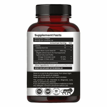 Raskam Black Seed Oil | Premium Cold Pressed Nigella Sativa 500mg | Heart, Skin & Joint Support | 60 Softgel