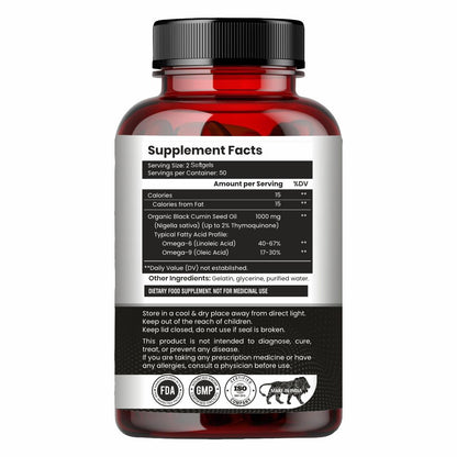 Raskam Black Seed Oil | Premium Cold Pressed Nigella Sativa 1000mg | Heart, Skin & Joint Support | 60 Softgel