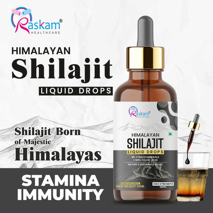 Raskam Pure Himalayan Shilajit liquid Drops - 30ml | Rich in Fulvic acid | Natural extract from Himalayas | 100% Pure Shilajit | Boosts Stamina And Energy | Boosts Stamina And Energy