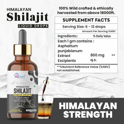 Raskam Pure Himalayan Shilajit liquid Drops - 30ml | Rich in Fulvic acid | Natural extract from Himalayas | 100% Pure Shilajit | Boosts Stamina And Energy | Boosts Stamina And Energy
