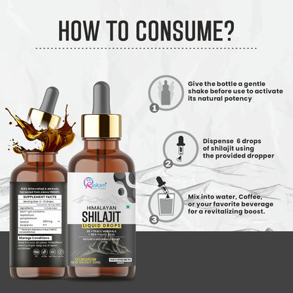 Raskam Pure Himalayan Shilajit liquid Drops - 30ml | Rich in Fulvic acid | Natural extract from Himalayas | 100% Pure Shilajit | Boosts Stamina And Energy | Boosts Stamina And Energy