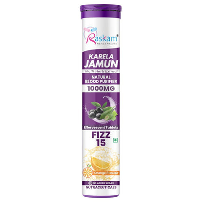 Raskam Karela Jamun with Multi Herb Extract Effervescent Tablets | Helps in High Sugar Condition | Promotes Healthy Glucose Metabolism | Diabetes Management  | Boosts Digestive Health | Tangy Orange Flavor 15 Fizz Tablets